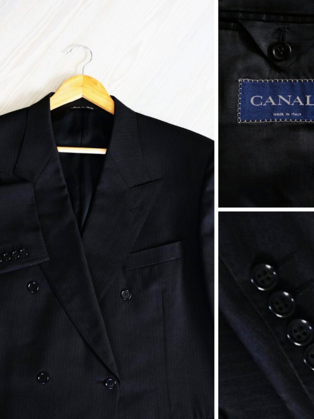 CANALI Double Breasted Blazer Men's 48R Charcoal Pin Striped Italian Wool Coat